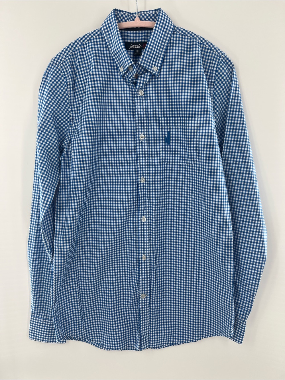 johnnie-O Blue Gingham Button-Down Shirt Youth 16 Preppy Academia